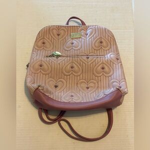 Luv Betsey Johnson Heart Quilted Backpack Pink Faux Leather 12” Cute